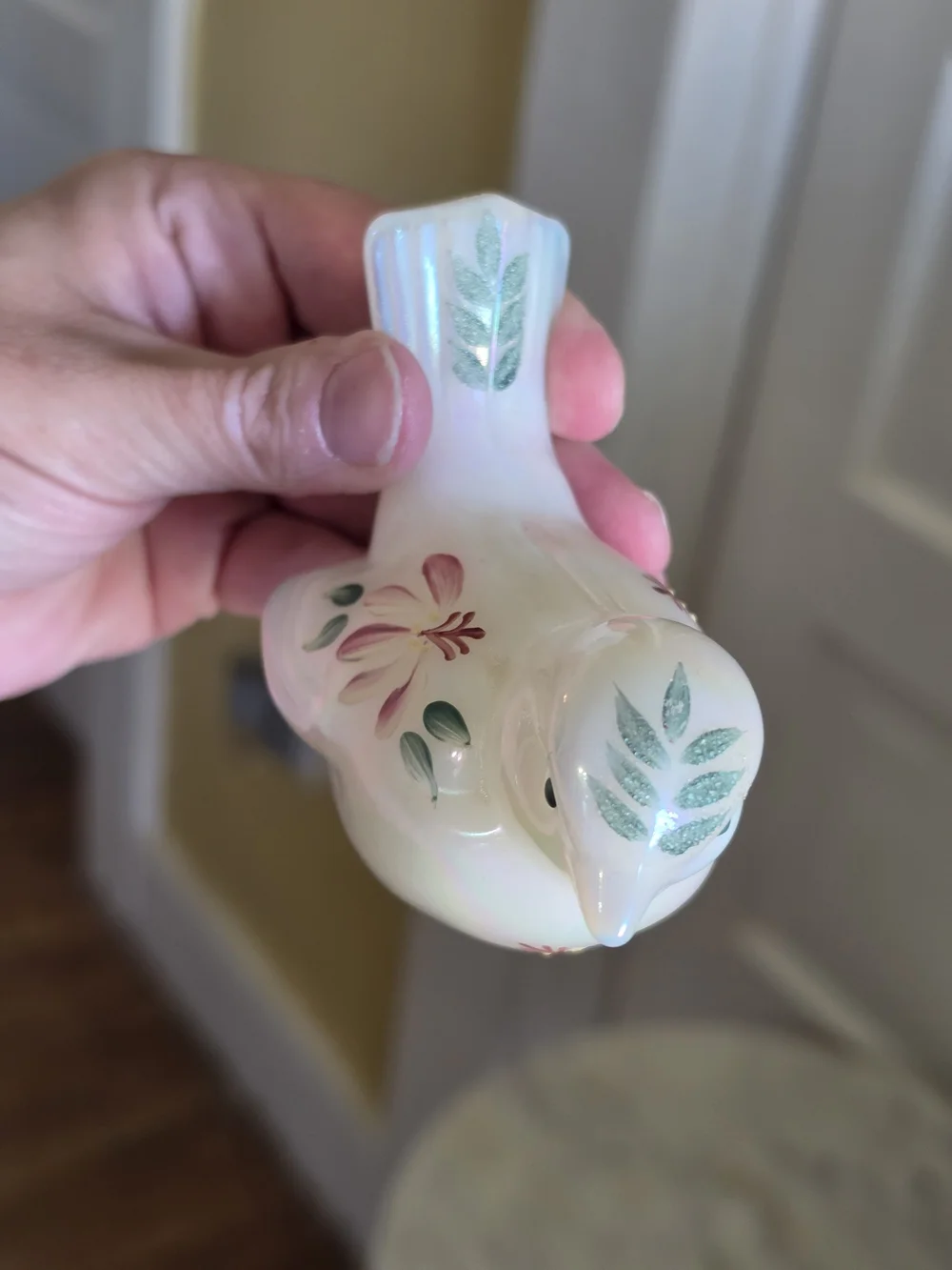 Fenton Hand-Painted Iridescent Ceramic Bird Figurine - White